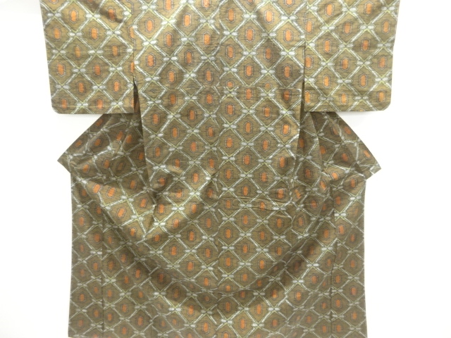 JAPANESE KIMONO / HITOE / TSUMUGI / WOVEN GEOMETRIC